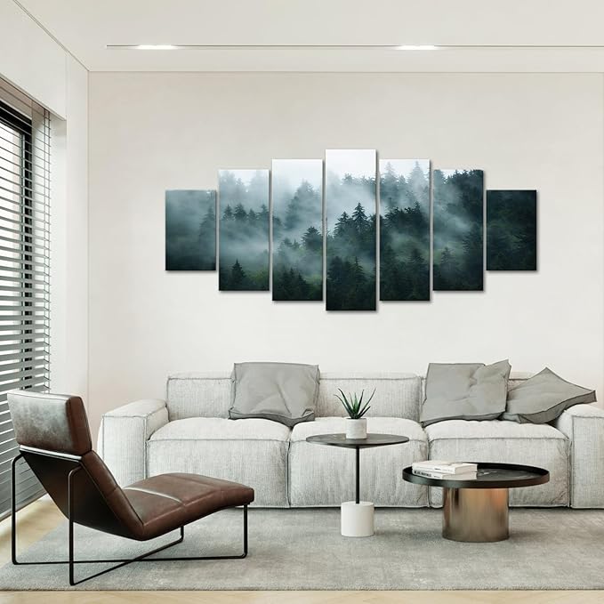 iKNOW FOTO XLarge 7 Panel Canvas Print Wall Art Misty and Fog Over Dark - Image 2