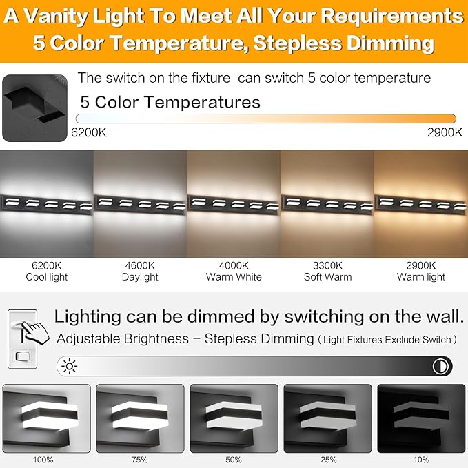 SOLFART 5 Lights Bathroom Light Fixtures Modern Bathroom Lights Over Mirror - Image 2