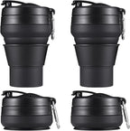 2PACK Collapsible Coffee Cup, 16 OZ 480ml Silicone Folding Camping Mug, Leak Proof BPA Free Portable Sport Bottle with Lids for hiking, Microwave & Dishwasher Safe (Black)
