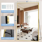 Large Mirror Full Length with Stand, Hanging or Wall Mounted, Tempered Glass - Image 6