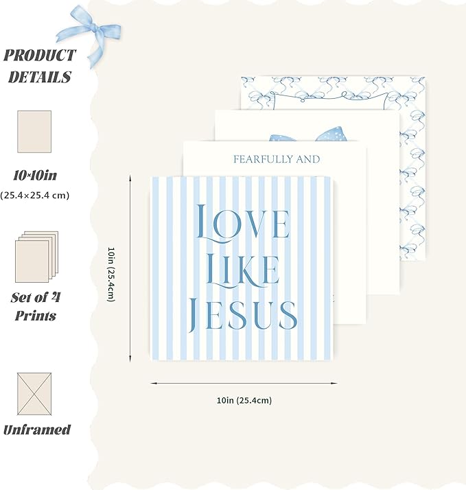 LARTSFRO Coquette Blue Bow Jesus Wall Art Decor Posters, Light Blue Bow - Image 2