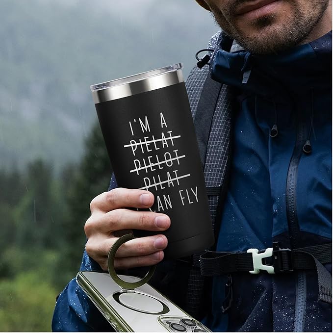 Pilot Gifts – Laser Engraved Aviation Mug for Pilots & Flight Attendants - Airplane-Themed Gift for Men, Christmas & Birthday, 20oz Stainless Steel Travel Tumbler with Lid & Straw