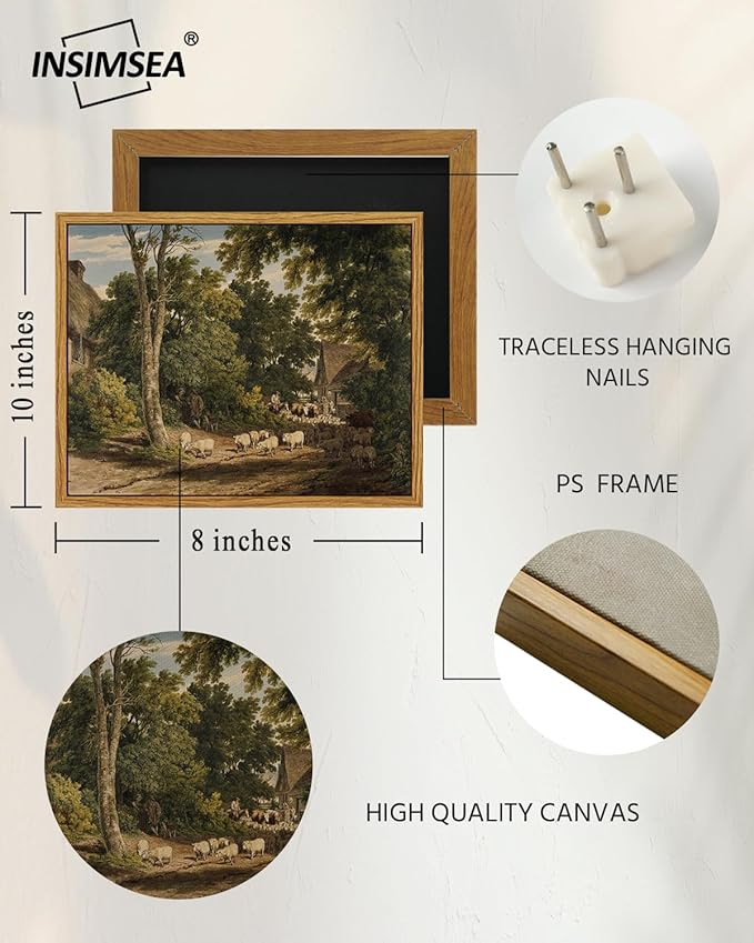 InSimSea Framed Canvas Wall Art Vintage Decor, Room Decor Classical Countryside - Image 4