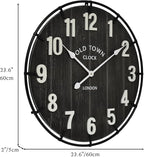 EMAX HOME Large Old Town Farmhouse Black Wall Clock 24 Inch Rustic Antique Wood - Image 4