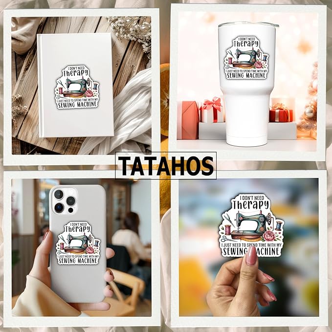 (3Pcs) I Don't Need Therapy I Just Need to Spend Time with My Sewing Machine Stickers Funny Knitting Tailoring Quilting Gifts Waterproof Vinyl Decals for Laptop Tumbler Water Bottle Notebook 3"
