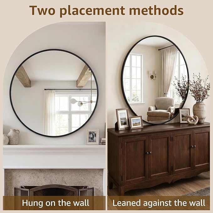 DUMOS 30 Inch Round Wall Mirror, Bathroom Mirror - Image 4