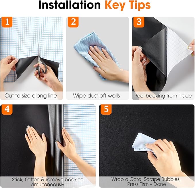 Chalkboard Wallpaper Peel and Stick, 17.5"x393.7" Blackboard Contact Paper Self - Image 5
