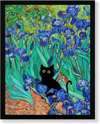 Fantasy Artists Van Gogh Irises Cat Wall Art, Framed Vintage Garden Canvas Wall by Unknown