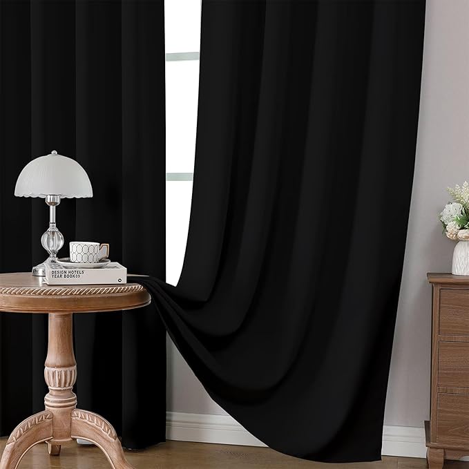 CUCRAF Black Blackout Curtains 54 inch Length 2 Panels Set, Rod Pocket Room - Image 5