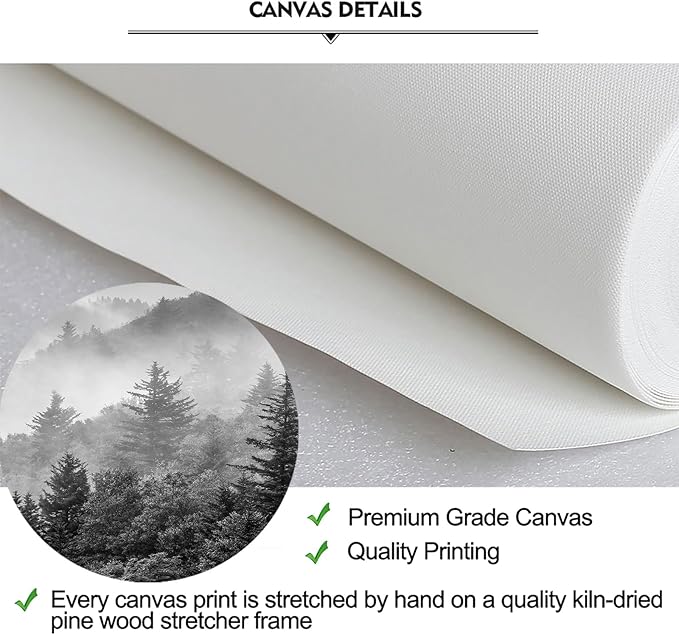 iKNOW FOTO 5-Piece X-Large Canvas Wall Art Set Black and White Misty Forest & - Image 6