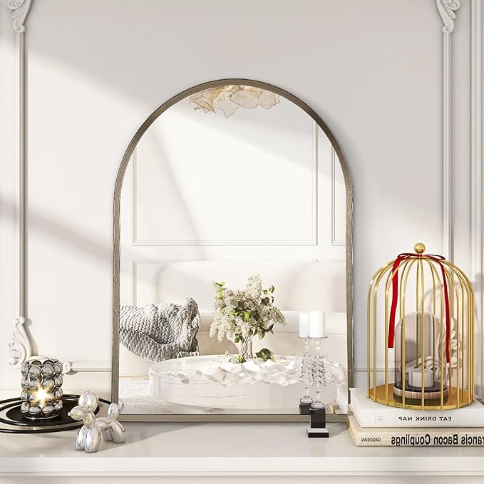 Arched Wall Mirror Bathroom Mirror Brushed Metal Vanity Wall Mounted Mirror - Image 4