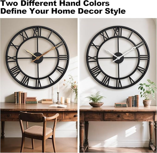 24 Inch Large Wall Clocks for Living Room Decor, Big Black Roman Numerals - Image 2