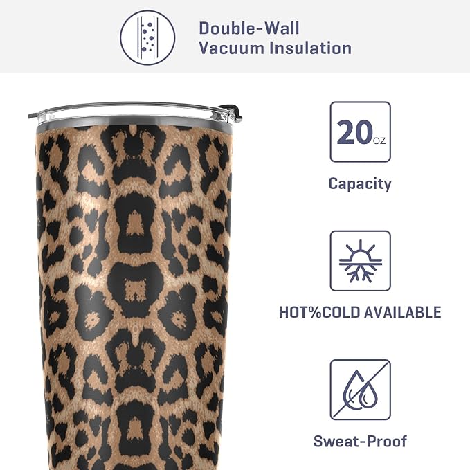 Tumbler Stainless Steel Vacuum Insulated Cup Double Walled, Simple Thermos Cheeteh Leopard Print Travel Mug for Coffee, Beverages, Tea with Straw and Lid
