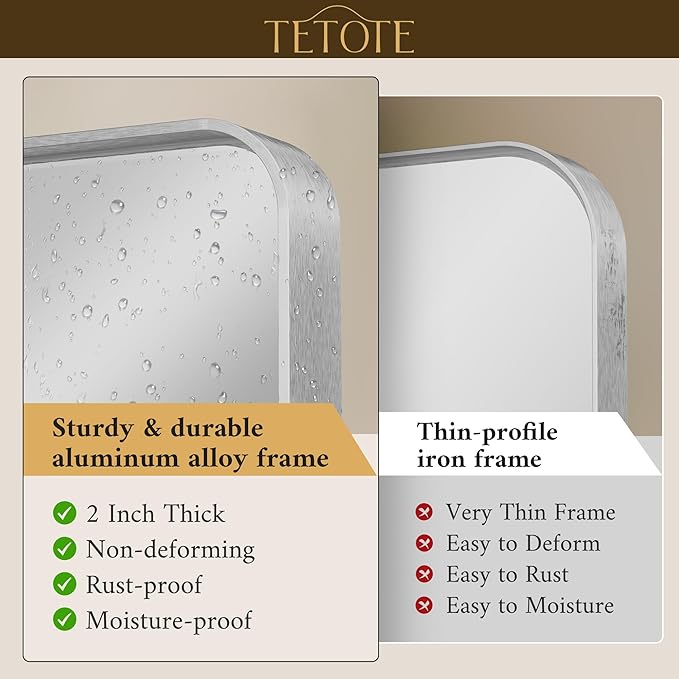 TETOTE Silver Bathroom Mirror, 36 x 36 Inch Wall Mounted Square Brushed Nickel - Image 2