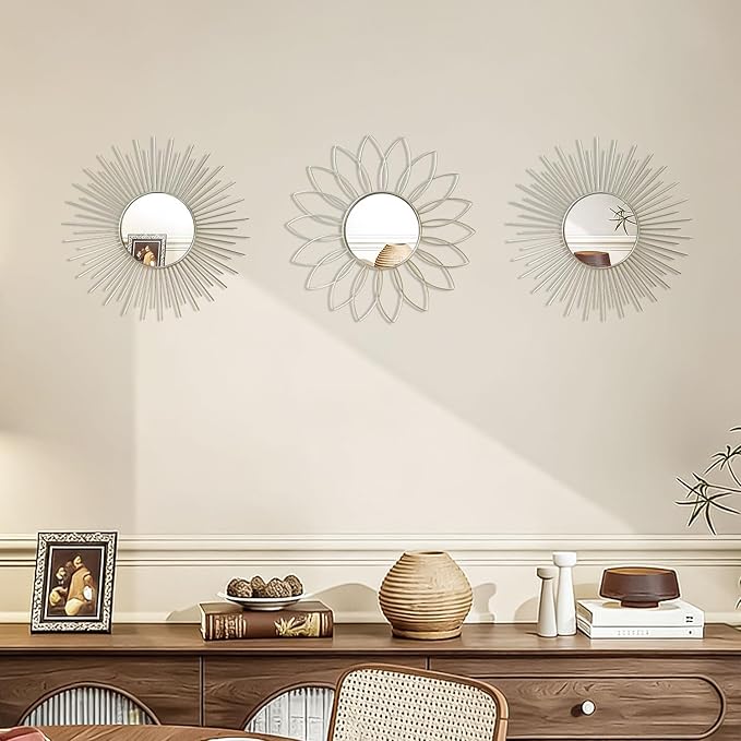 3 Pack Metal Mirrors for Wall Sunburst Wall Mirrors Home Décor Decorative - Image 7
