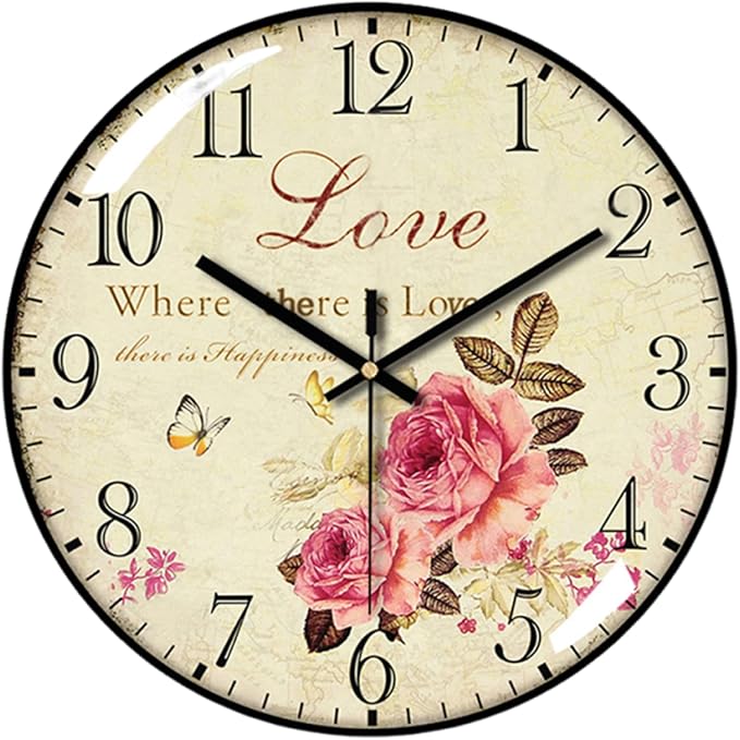 Decorative Wall Clock Battery Operated, 12-Inch Retro Vintage Floral Butterfly by Unknown