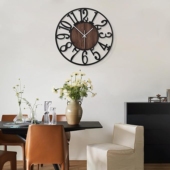 LEIKE Large Wall Clocks, Non Ticking, Battery Operated Rustic Round Modern Big - Image 7