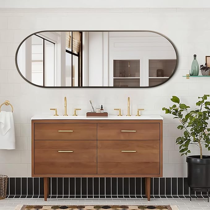 Oval Bathroom Full Length Mirror, Large 48x16'' Pill Shaped Oblong Vanity Wall - Image 3