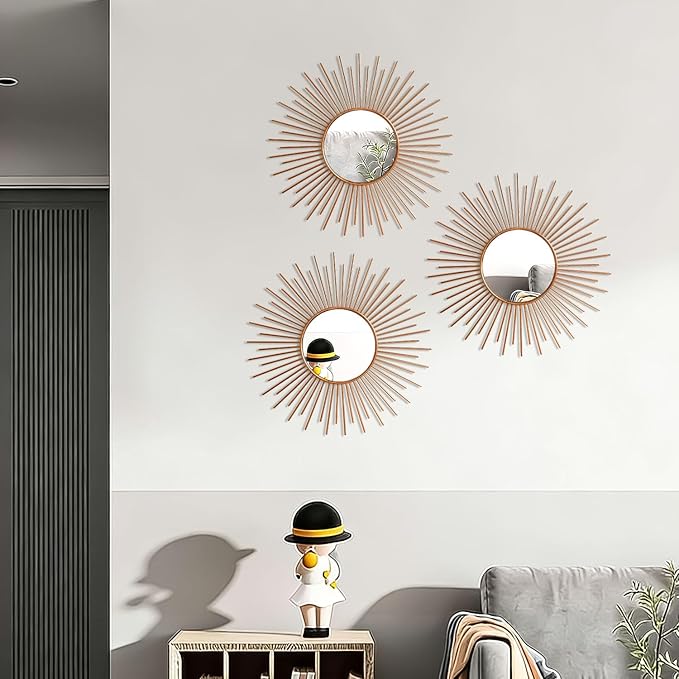 3 Pack Metal Mirrors for Wall Sunburst Wall Mirrors Home Décor Decorative - Image 4