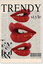 jkahh Trendy Y2k Newspaper Wall Art Vintage Red Lips Kiss Prints Poster Fashion by Unknown