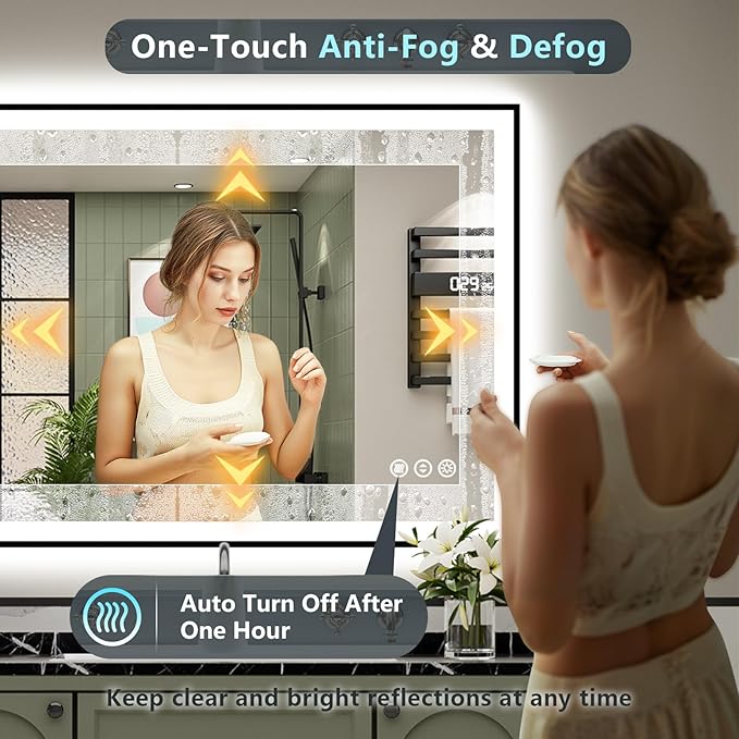48x32 Black Framed LED Bathroom Mirror - Image 6