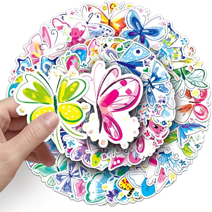 Colorful Butterfly Stickers for Teens Boys Girls Kids|50 Pcs|Vinly Waterproof Stickers for Laptop Tablet Flasks Scrapbook Bottles Phone Luggage Notebook,Insects Decal Pack(Colorful Butterfly-50Pcs)