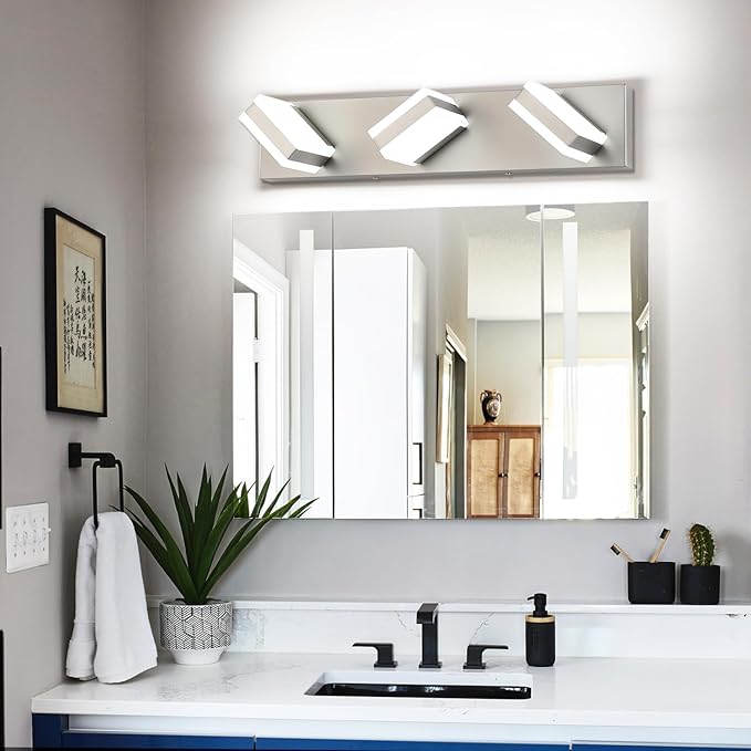 SOLFART Brushed Nickel Vanity Lights Over Mirror, 3 Light LED Bathroom Light - Image 3