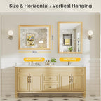 28x36 Inch Bathroom Mirror for Wall, Anti-Rust Oak Wood Grain Metal Framed - Image 7