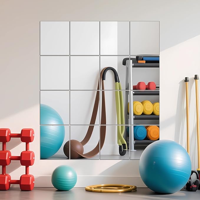 Ruomeng Home Gym Mirrors 14" x 12" x 16Pcs Wall Mounted Mirror Glass Frameless - Image 8