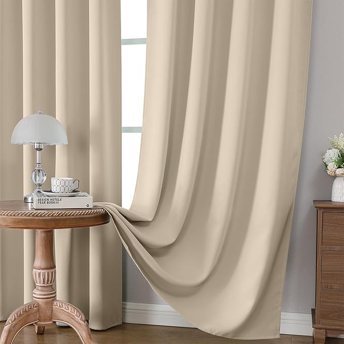 CUCRAF Light Beige Blackout Curtains 108 inch Length 2 Panels Set, Rod Pocket - Image 5