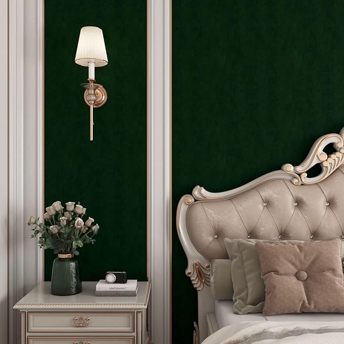 YENHOME 30"X118" Vintage Green Velvet Wallpaper Peel and Stick Dark Green - Image 2