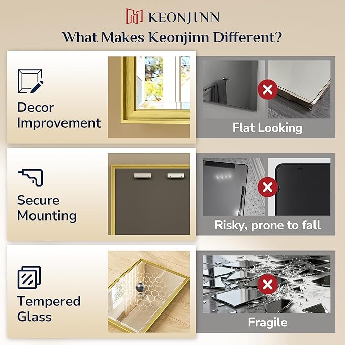 Keonjinn 20" x 30" Gold Bathroom Mirrors - Image 4