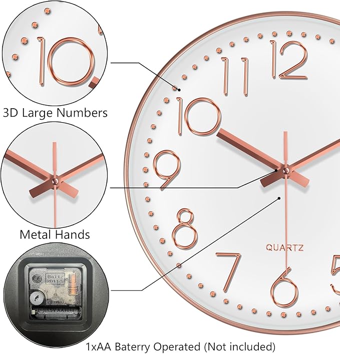 Wall Clock, Silent Wall Clocks Battery Operated 10 Inch- Modern Non Ticking - Image 6