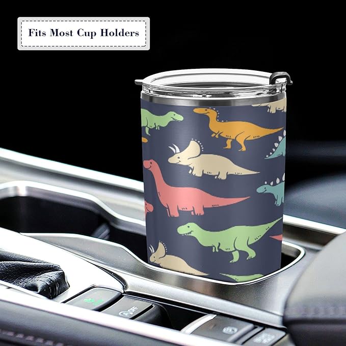 Tumbler Stainless Steel Vacuum Insulated Cup Double Walled, Simple Thermos Colorful Dinosaur Pattern Travel Mug for Coffee, Beverages, Tea with Straw and Lid