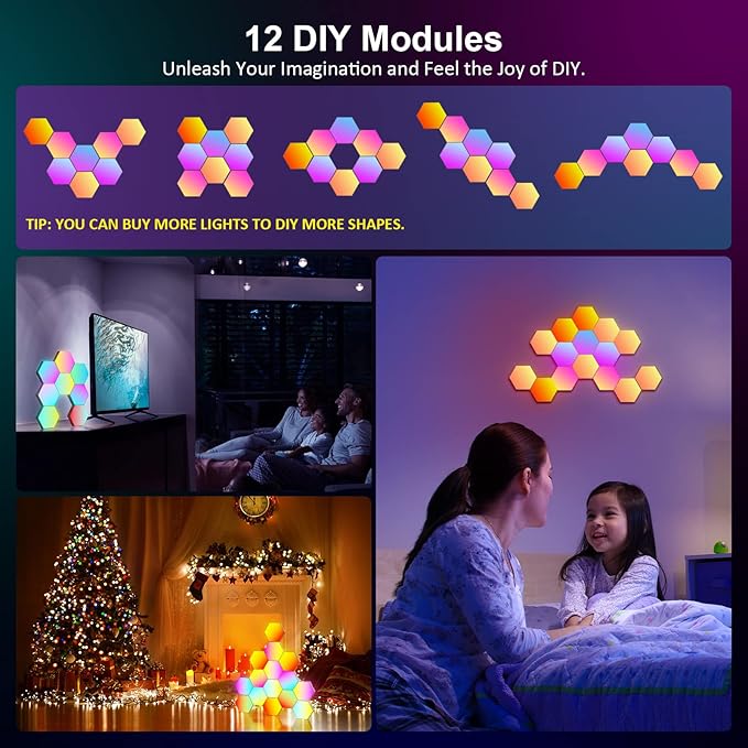 OJQ 12 Pack Hexagon Lights Wall RGB Panel - Image 5