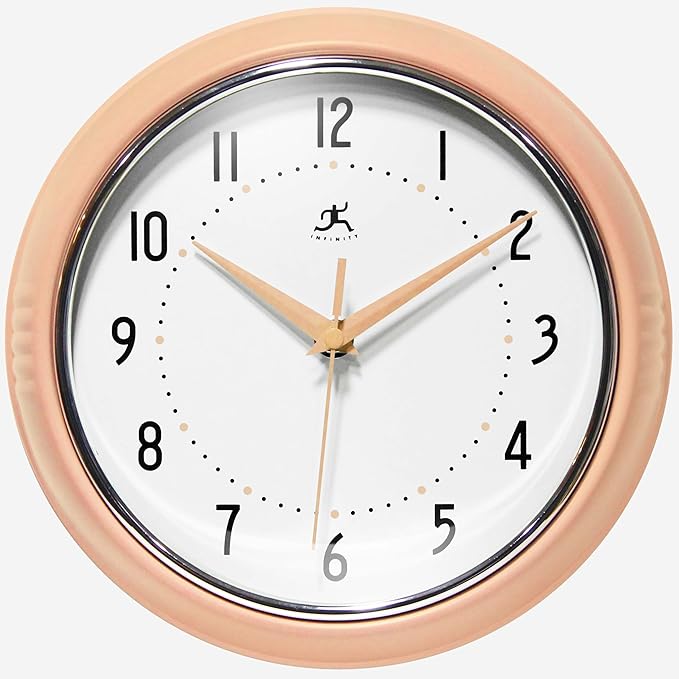 Infinity Instruments Retro 9.5 Inch Round Indoor Wall Clock, Peach Fuzz by InfinityInstruments