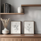 Vintage Floral Wall Art with Walnut Framed, 4 Piece Farmhouse Black and White - Image 4