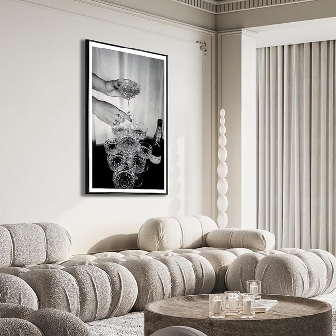 Vintage Champagne Glasses Posters Black and White Wall Art Trendy Wine Decor - Image 5