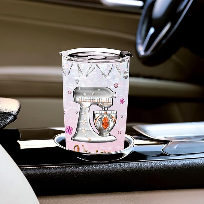 WAZONE Personalized Baking Tumbler With Lid 20oz 30oz Custom Name Jewelry Style Vacuum Insulated Cup Novelty Travel Mug Pastry Chef Cooking Themed Gifts For Cute Baker Women Who Love To Bake