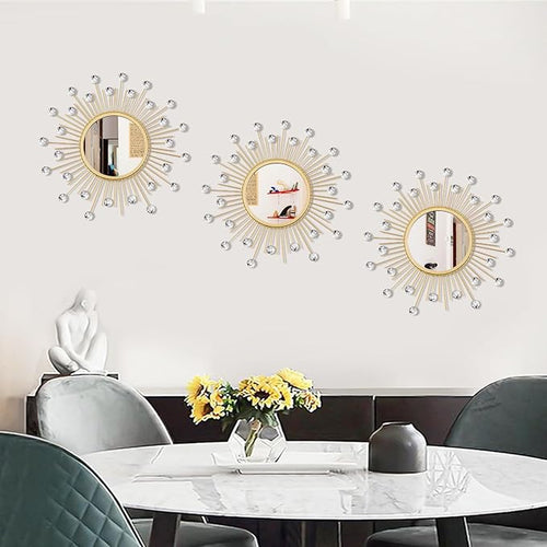 3 Pack Metal Mirrors for Wall Sunburst Wall Mirrors Home Décor Decorative - Image 2