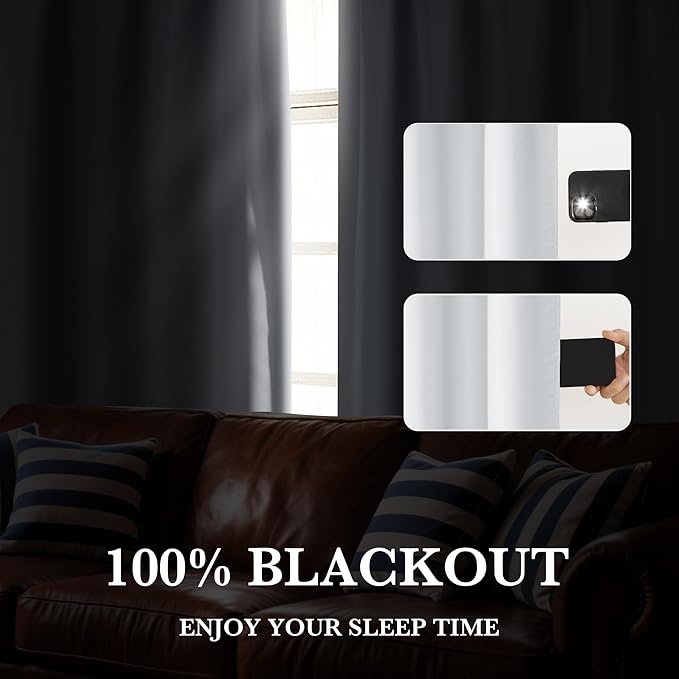 RYB HOME Bedroom Blackout Curtains 72 inches Long, 100% Blackout Thermal - Image 4