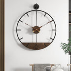 Modern Wood Walnut Dial Wall Clock, Large Simple Wall Decor Metal Frame Silent by DAYDAYART