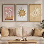 Framed Neutral Boho Abstract Wall Art Bedroom, 3 Piece Minimalist Tropical Sun - Image 4