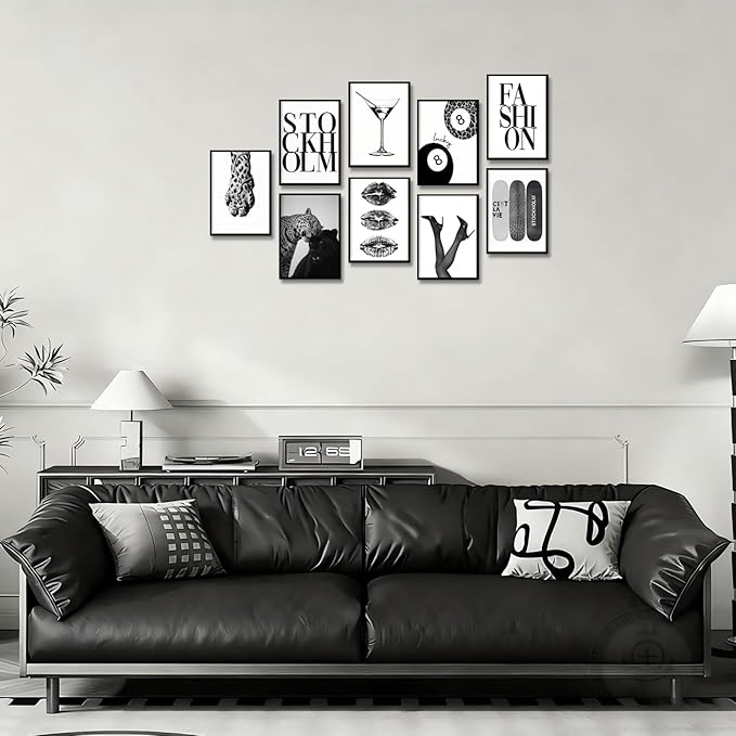 LOARTVE 9Pcs Black and White Fashion Wall Art Prints Trendy Leopard Stockholm - Image 4
