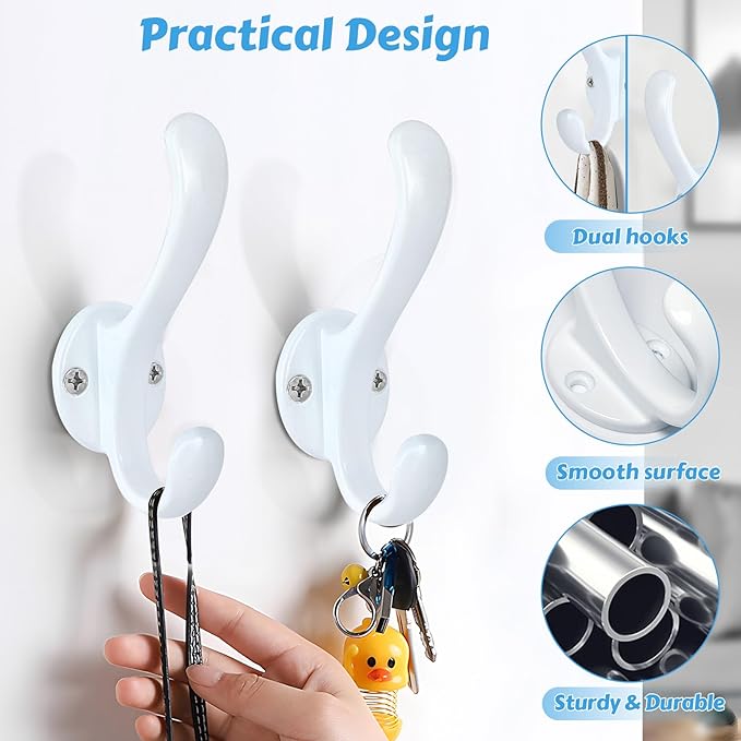 4 Pack Coat Hooks Wall Mount Heavy Duty Utility Retro Double Hooks - Image 8
