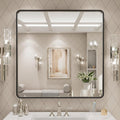 LOAAO 30x30 Inch Black Metal Framed Bathroom Mirror by LOAAO