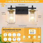 2-Lights Black and Gold Bathroom Light Over Mirror - Image 2