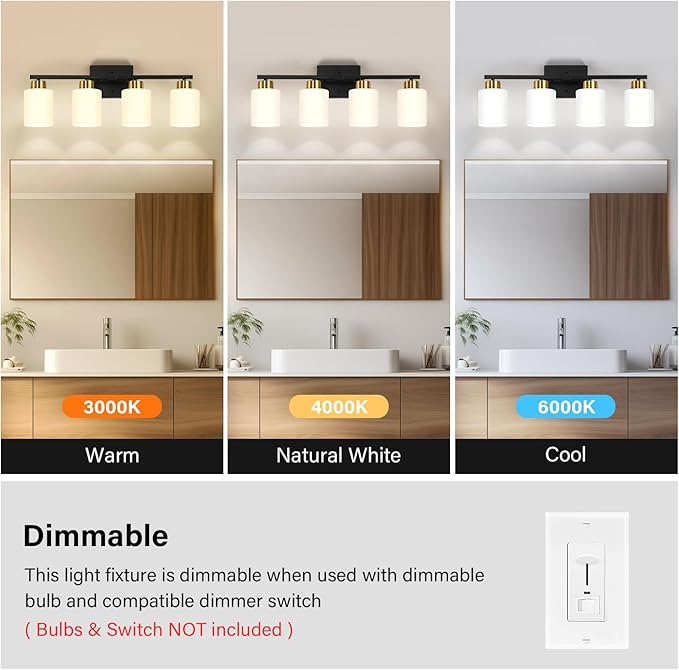 FonmYim Black and Gold Bathroom Light Fixtures, 4-Light Modern Vanity Light - Image 6