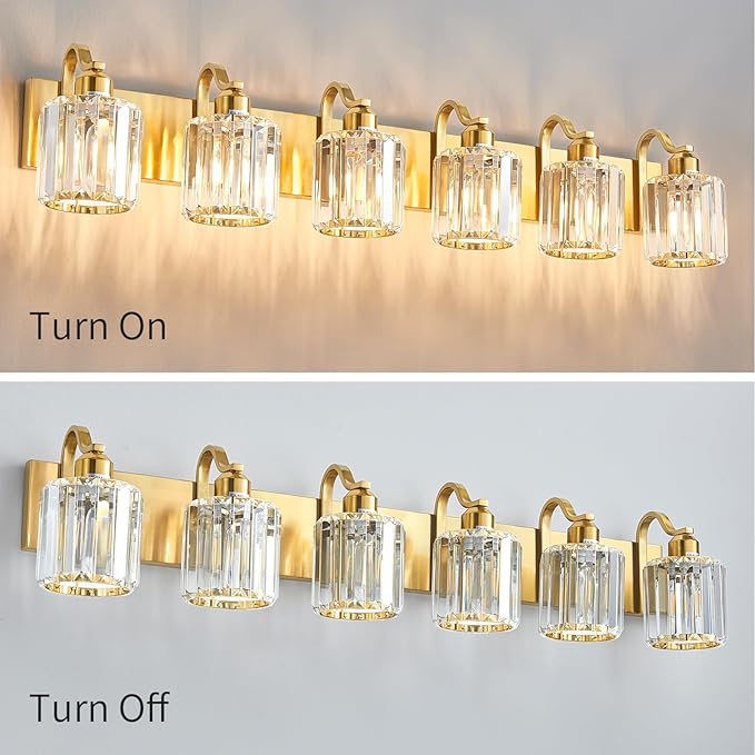 Modern Bathroom Vanity Light 6-Lights Brass Gold Vanity Light Crystal Wall - Image 3