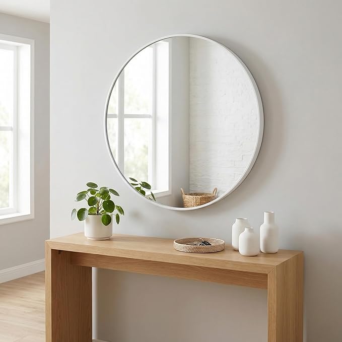 HARRITPURE Round Mirror 20" White Wall Mounted Circle Mirrors Vanity Mirror - Image 6